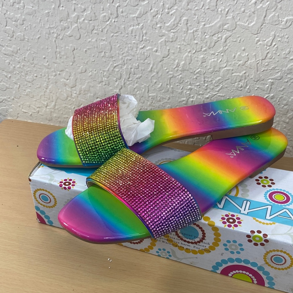 Anna Multicolor Rhinestone Slide Sandals - Picture 2 of 6